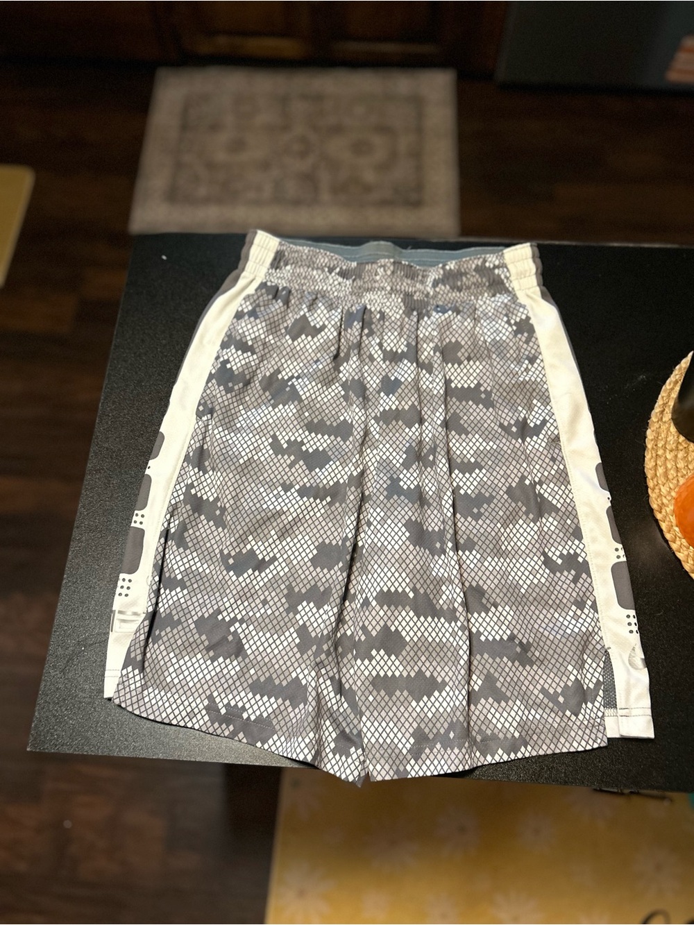 Nike Gray Geometric Athletic Shorts with White Side Panels